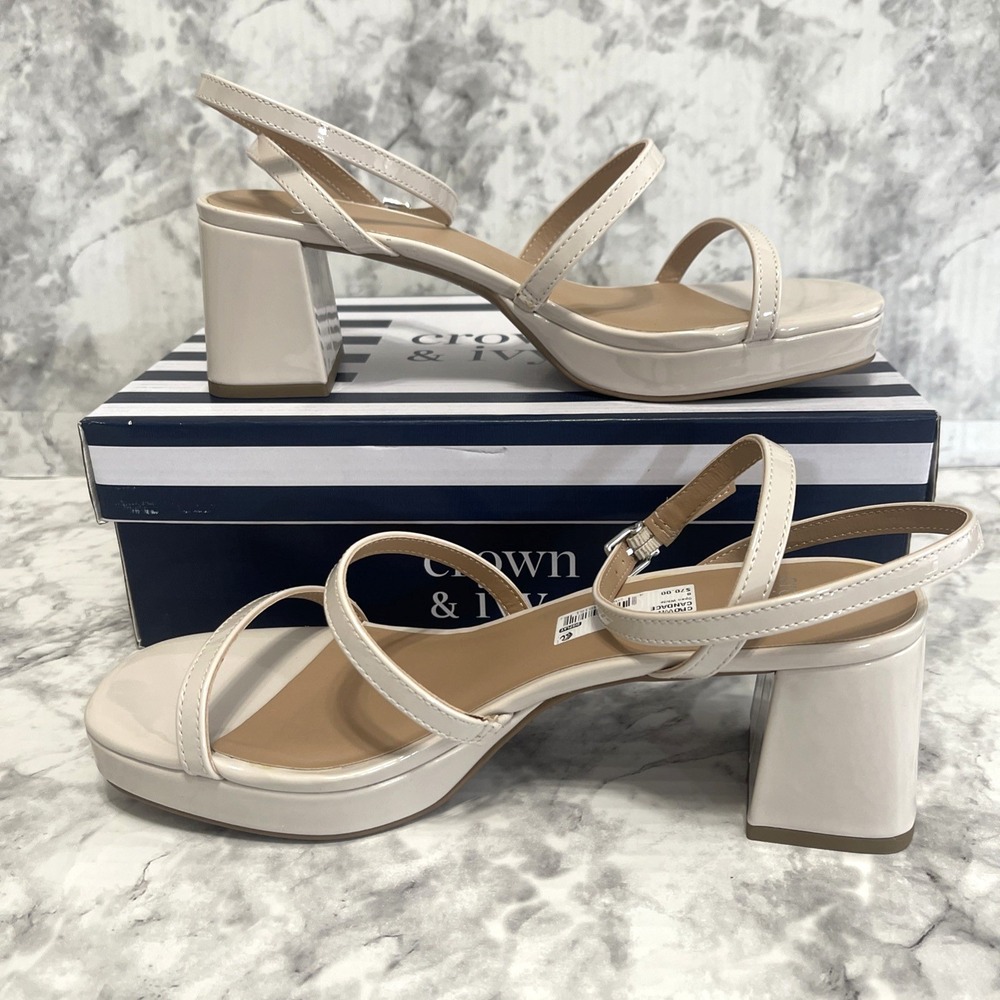 Crown & Ivy Women's Candace sandal platform block heel Ivory size 8 Medium
